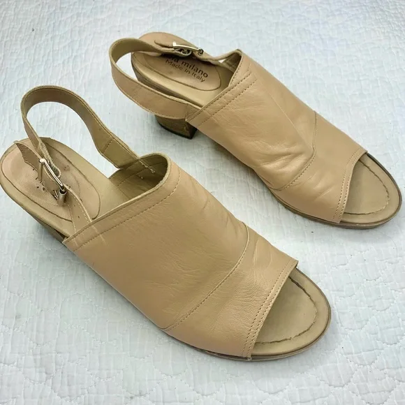 Sophia Milano Leather Slingback Sandals Size 9 Beige Made in Italy - Picture 3 of 13